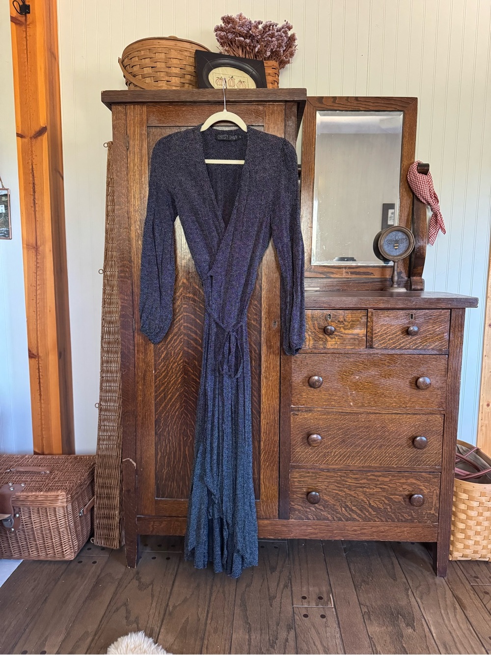 Christy Dawn Long Sleeve Maxi in Black Swiss Dot